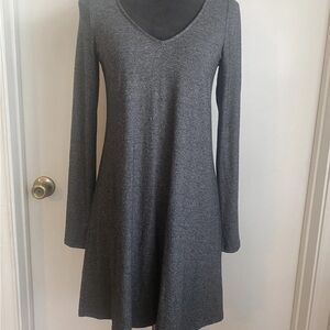 Express Gray A-Line V-Neck Bell Sleeve Dress